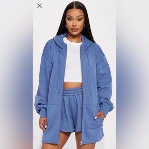 Fashion Nova A Mile In My Shoes Fleece Hoodie, Slate Blue, Size S, EUC